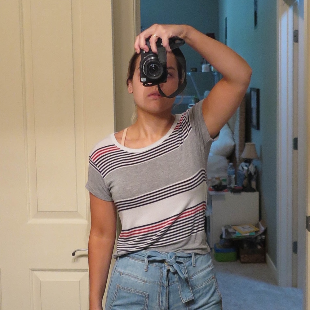 Brandy Melville White Black Red Gray Striped Shirt